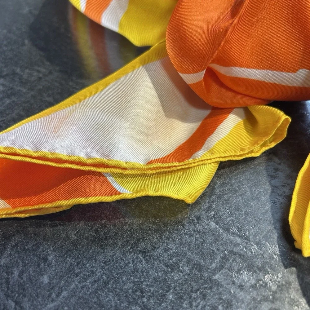 Vintage 60s ECHO 100%‎ Silk Scarf Orange, Yellow & White Striped 64 X 15
